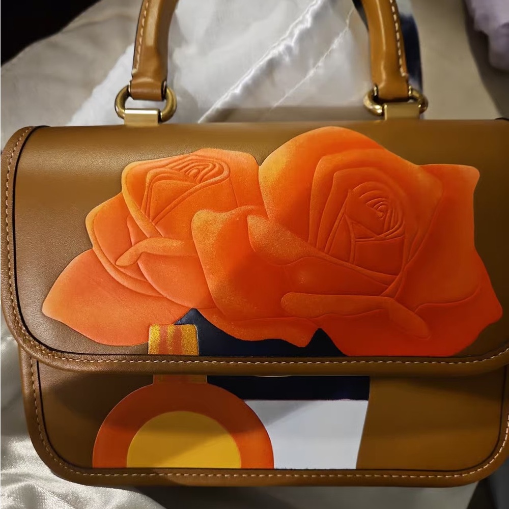 Floral Brown Leather Handbag